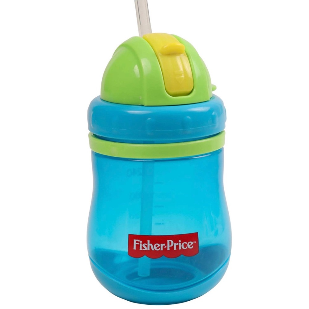 Fisher Price Unisex Baby 14 Oz Single Pack Pop Up Straw Sipper Cup, Blue & Green